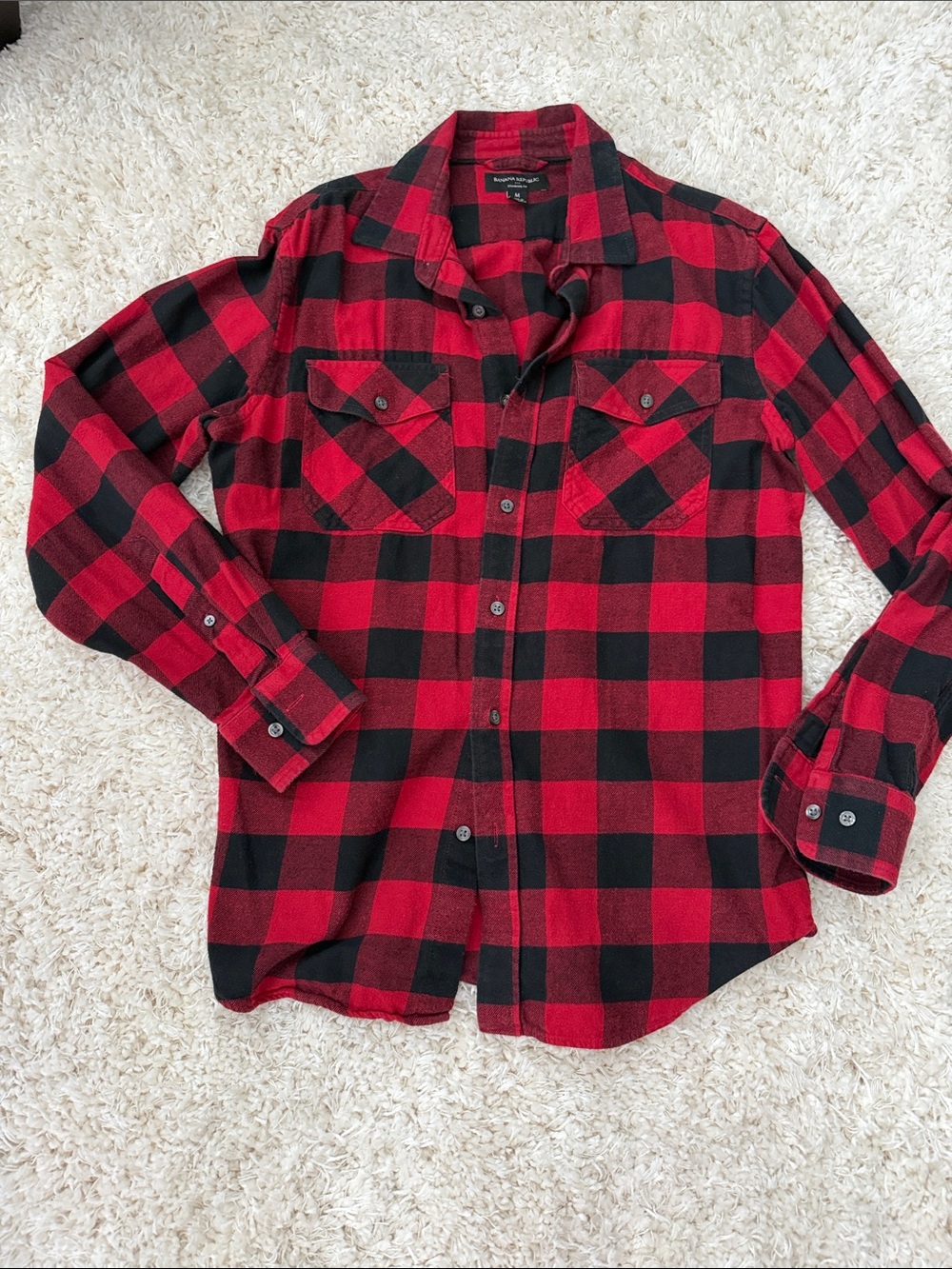 Banana Republic Red and Black Buffalo Plaid Button-Down Shirt